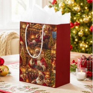 Black Santa Cookies and Milk Christmas Medium Gift Bag