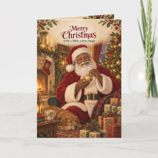 Black Santa Cosy Fireside Christmas Card