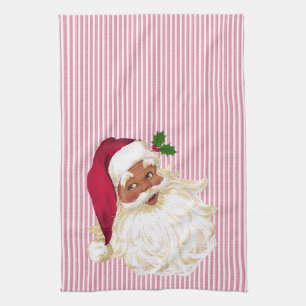Black Santa Cranberry & White Stripe Kitchen Towel