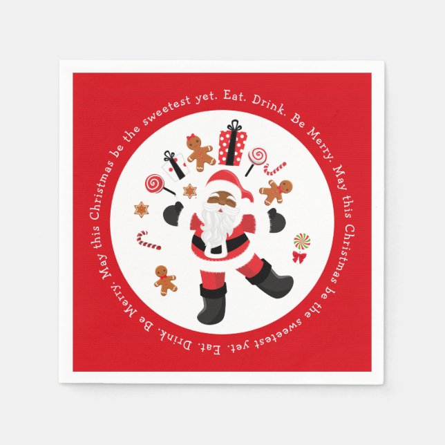 Black Santa Eat. Drink. Be Merry. Napkin (Front)