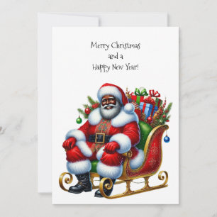 Black Santa in Sleigh, Gifts Flat Card Personalise