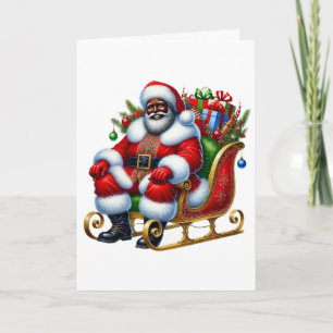 Black Santa in Sleigh Personalised Christmas Card