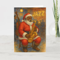 Black Santa Jazz Saxophone Christmas Card