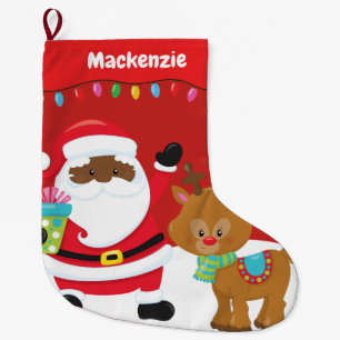 Black Santa Large Christmas Stocking