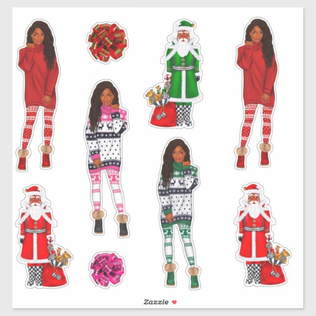 Black Santa Melanin Christmas Men Women Kids Xmas (Sheet)