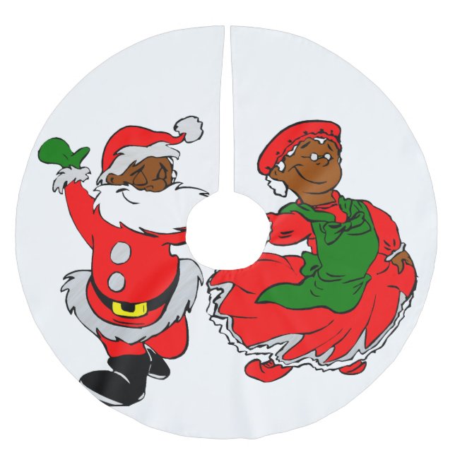 black santa mrs claus christmas tree skirt (Front)