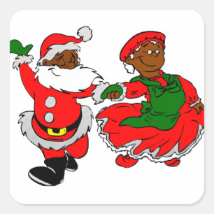 black santa mrs claus square sticker