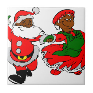 black santa mrs claus tile