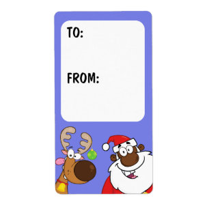 Black Santa & Reindeer Gift Label