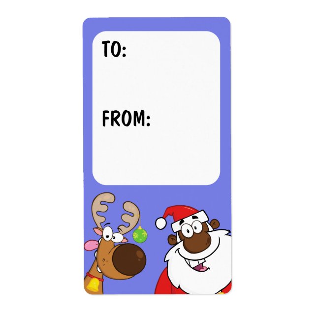 Black Santa & Reindeer Gift Label (Front)