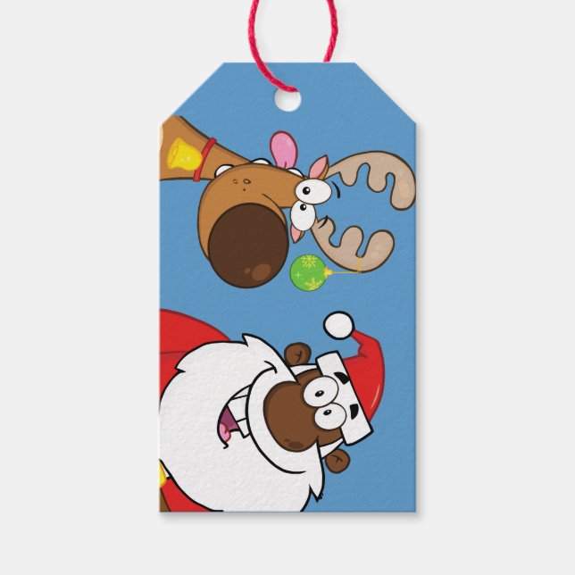 Black Santa & Reindeer Paper Gift Tag (Front)