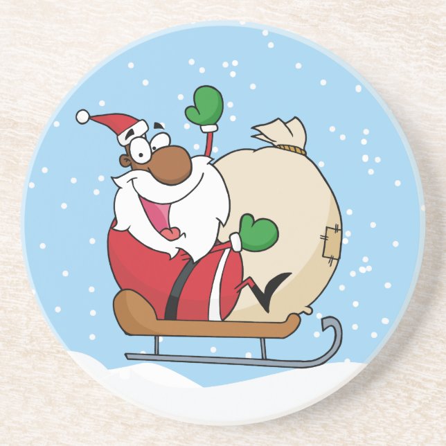 Black Santa Riding Sled Coaster (Front)