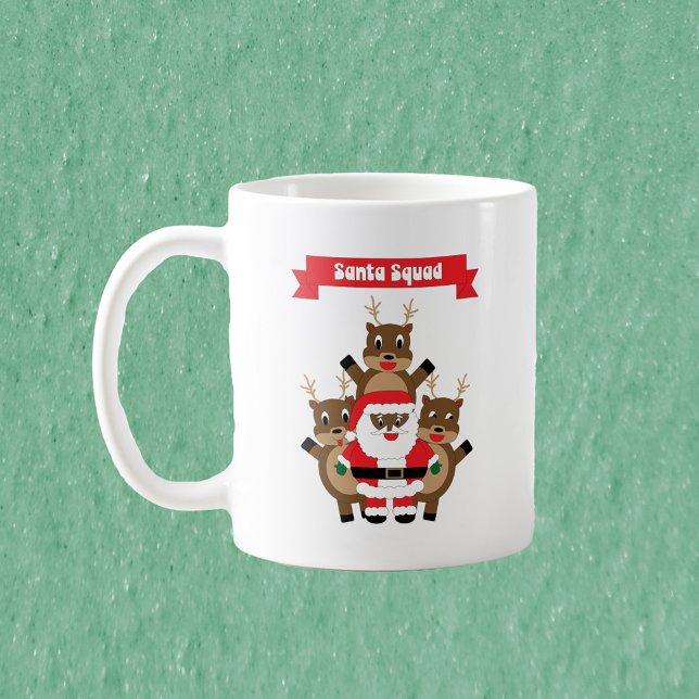 Black Santa Squad Reindeer Funny Coffee Mug (A mug featuring a black Santa Squad with reindeer.)