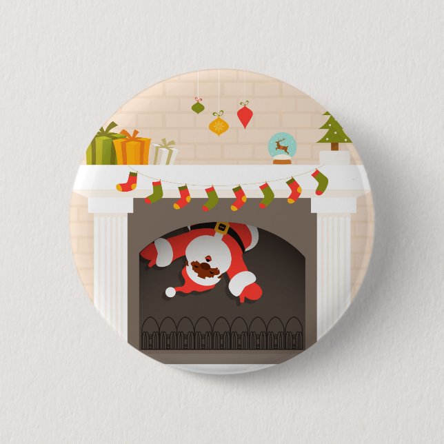 black santa stuck in fireplace 6 cm round badge (Front)