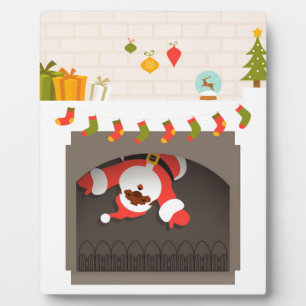 black santa stuck in fireplace plaque