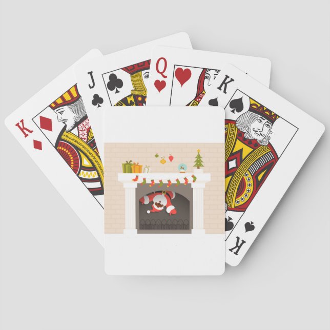 black santa stuck in fireplace playing cards (Back)