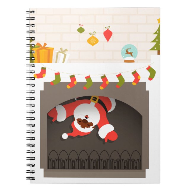 black santa stuck in fireplace spiral notebook (Front)