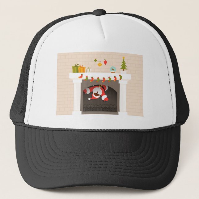 black santa stuck in fireplace trucker hat (Front)
