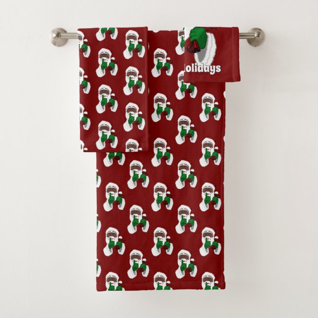 Black Santa Towel Set Christmas Bath Sets (Insitu)