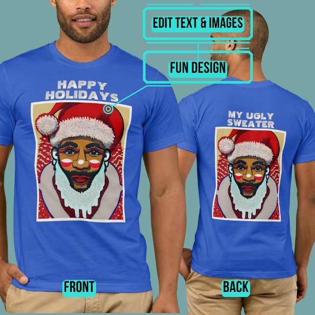 Black Santa Ugly Holiday "Sweater" T-Shirt (Please enjoy our design and see the others in the collection.)