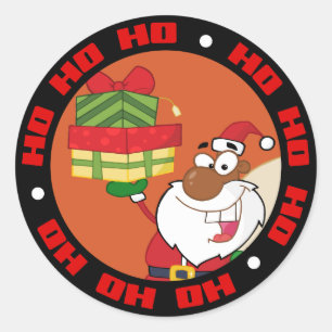 Black Santa with Gifts Classic Round Sticker
