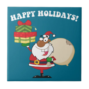 Black Santa with Gifts Tile