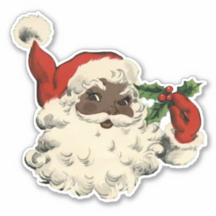 Black Santa with Holly Sticker