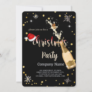 Black, Santa's Hat,Champagne Christmas Company Invitation