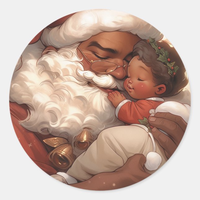  Black Santa's  Joy Classic Round Sticker (Front)