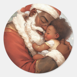 Black Santa's Tender Joy Classic Round Sticker