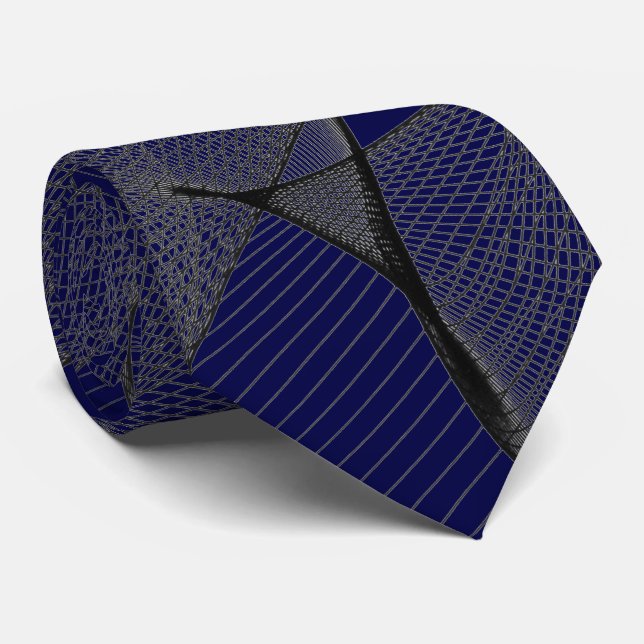 Black Sapphire Blue 000044 & Silver "Spider Web" Tie (Rolled)
