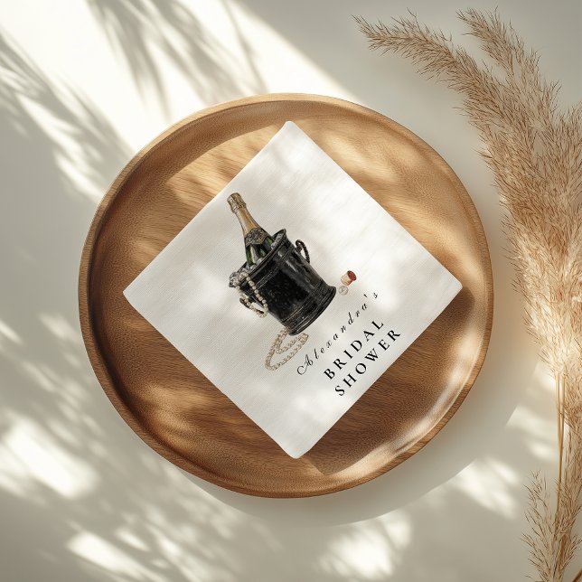 Black Satin Bow Pearls Bridal Shower Napkin (Creator Uploaded)