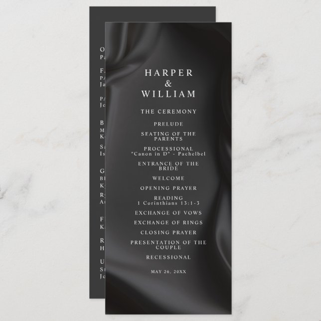 black Satin Elegance Wedding Program Invitation (Front/Back)
