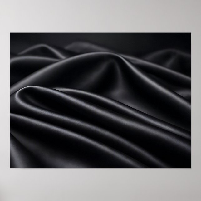 Black Satin Fabric Flowing Fold Texture Poster (Front)