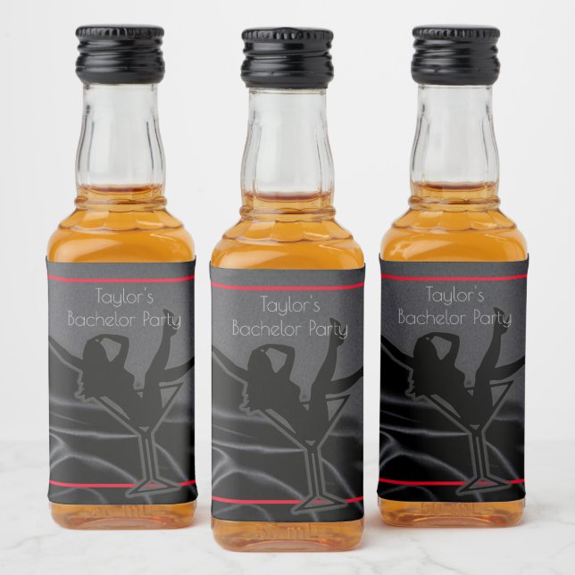 Black Satin Silhouette Bachelor Party Liquor Bottle Label (Bottles)