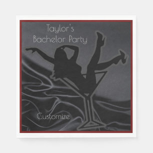Black Satin Silhouette Bachelor Party Napkin