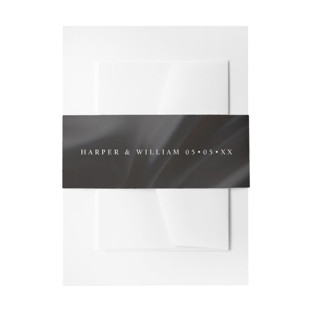 Black satin wedding Invitation Belly Band (Front Example)