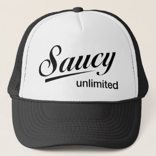 Black Saucy Unlimited logo Trucker Hat