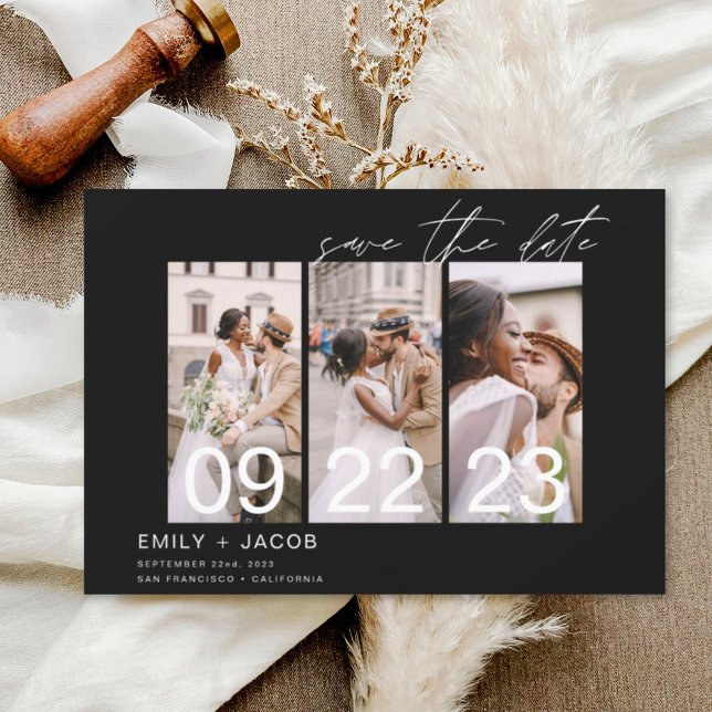 Black Save the Date 3 Photo Elegant (Creator Uploaded)