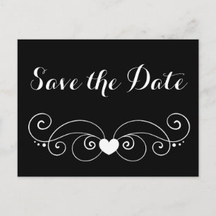 Black Save the Date Heart Wedding Engagement Postcard