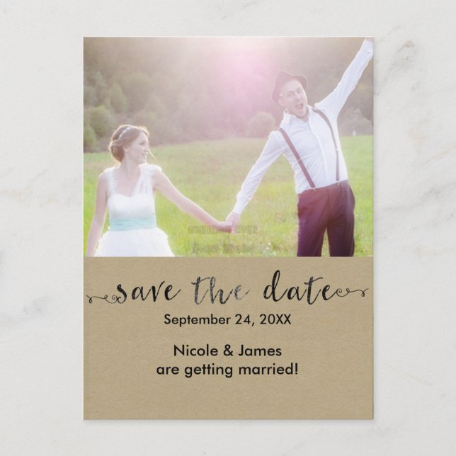 Black SAVE THE DATE Rustic Photo Wedding Postcard (Front)