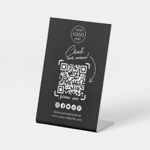 Black Scan to View Menu QR Code Modern Minimal Pedestal Sign