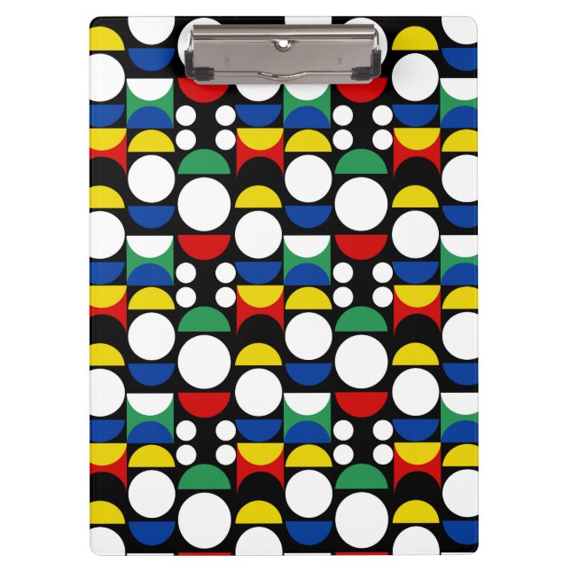Black Scandinavian Bauhaus Mid-Century Pattern Clipboard (Front)