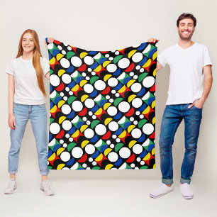 Black Scandinavian Bauhaus Mid-Century Pattern Fleece Blanket