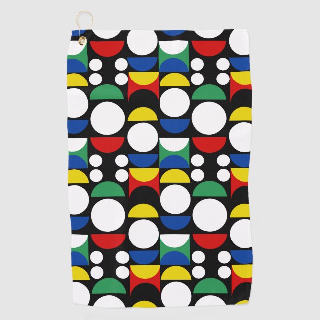 Black Scandinavian Bauhaus Mid-Century Pattern Golf Towel (Front)