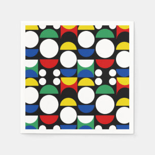 Black Scandinavian Bauhaus Mid-Century Pattern Napkin