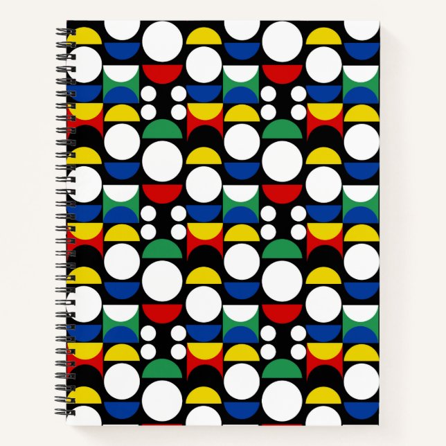 Black Scandinavian Bauhaus Mid-Century Pattern Notebook (Front)