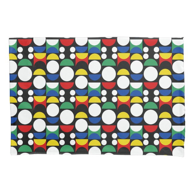 Black Scandinavian Bauhaus Mid-Century Pattern Pillowcase (Front)