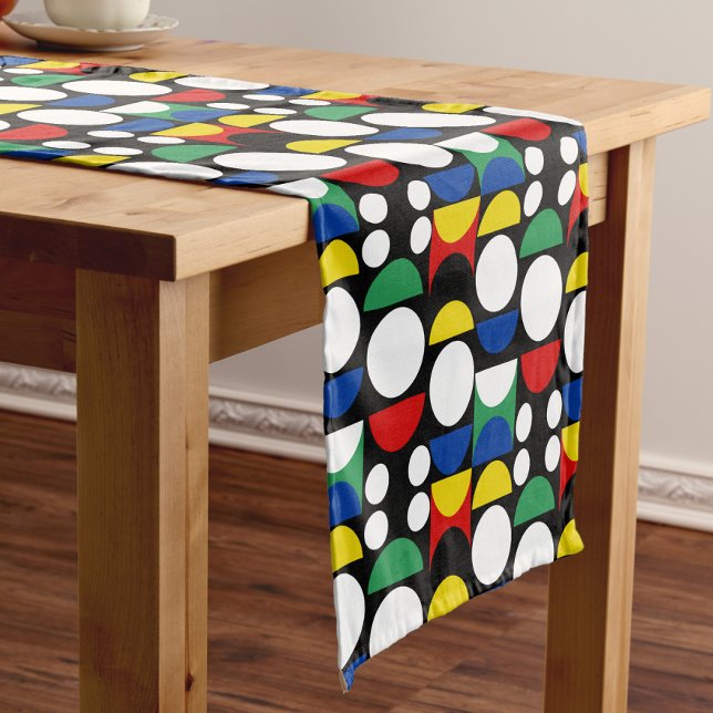 Black Scandinavian Bauhaus Mid-Century Pattern Short Table Runner (Creator Uploaded)