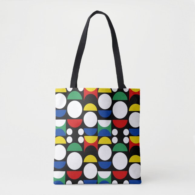 Black Scandinavian Bauhaus Mid-Century Pattern Tote Bag (Front)